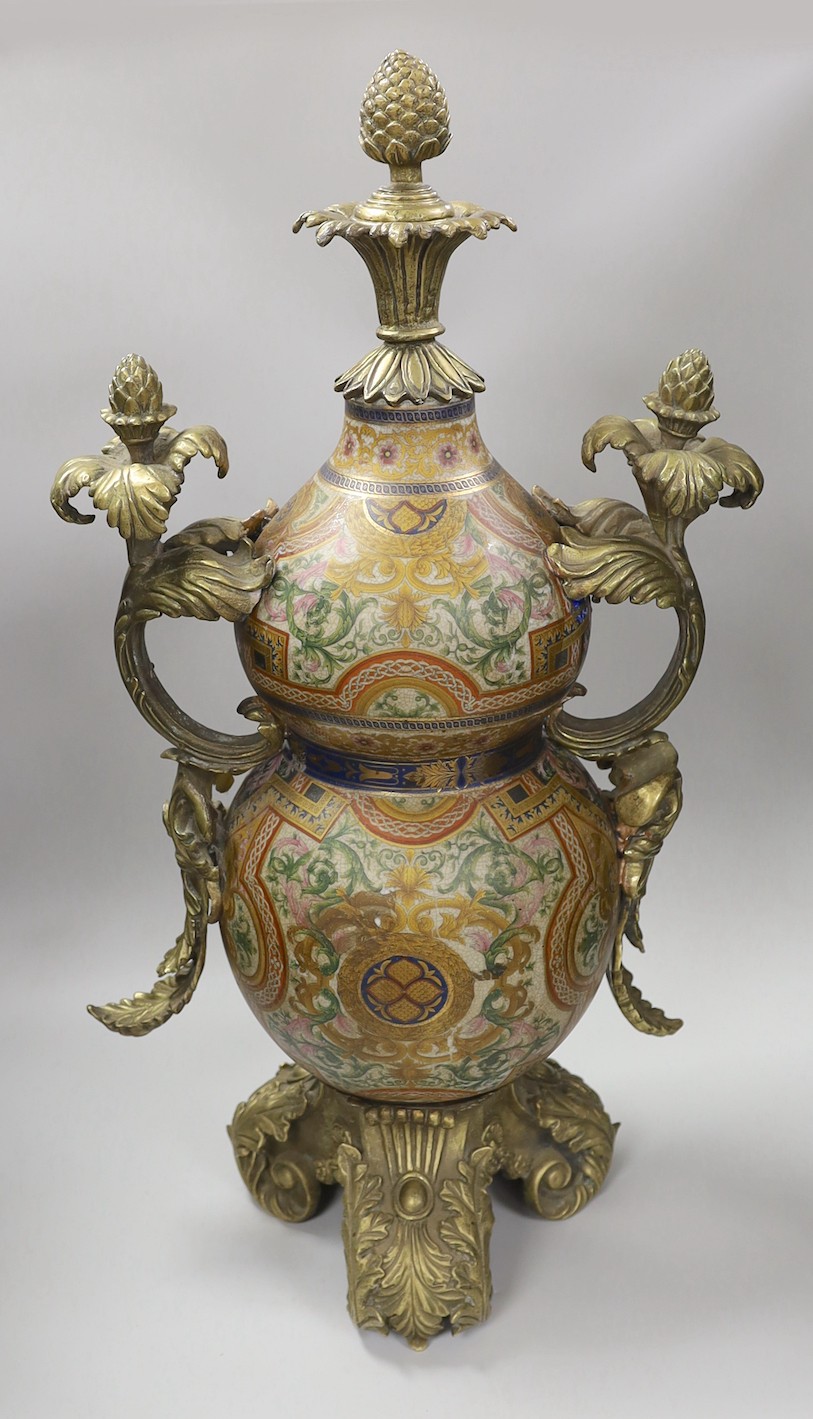 A large Louis XV-style ormolu-mounted ceramic urn. 69.5cm high